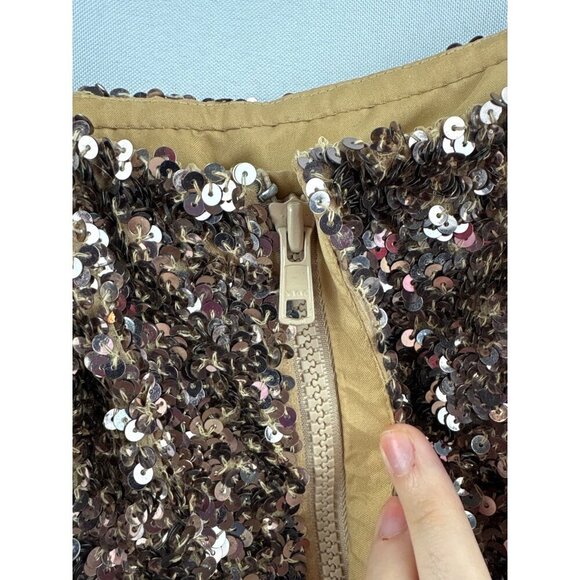 Cache Sequin Asymmetrical Top S Gold Silk & Polyester Spaghetti Straps - Picture 7 of 7